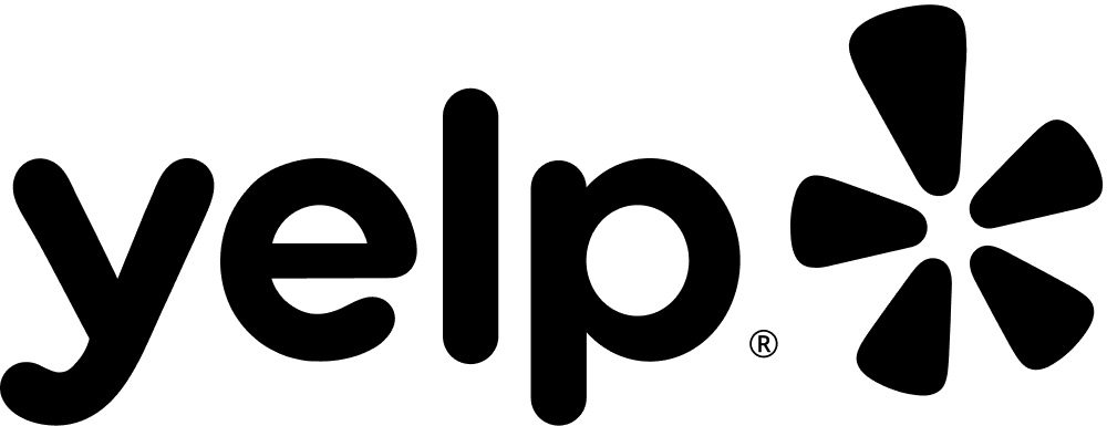 Yelp logo in black on a dark green background