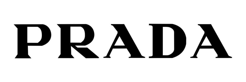 The Prada logo features the word 'PRADA' in a bold, black serif font against a white background.