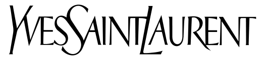 Yves Saint Laurent logo with stylized black text on a dark green background