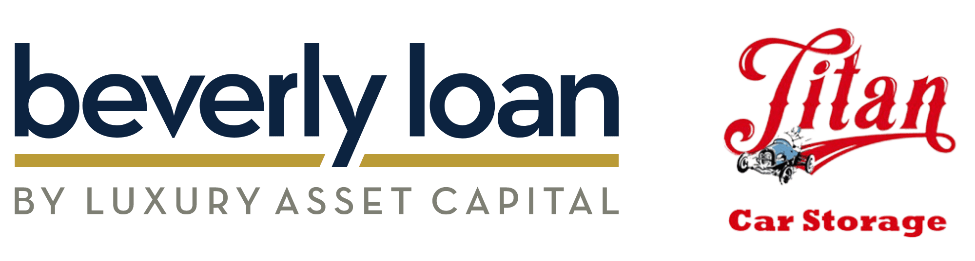 Logos for Beverly Loan by Luxury Asset Capital and Titan Car Storage.